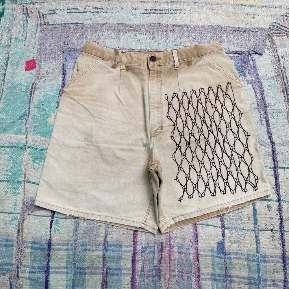Custom Sashiko CARHARTT Carpenter Utility Work Shorts 34